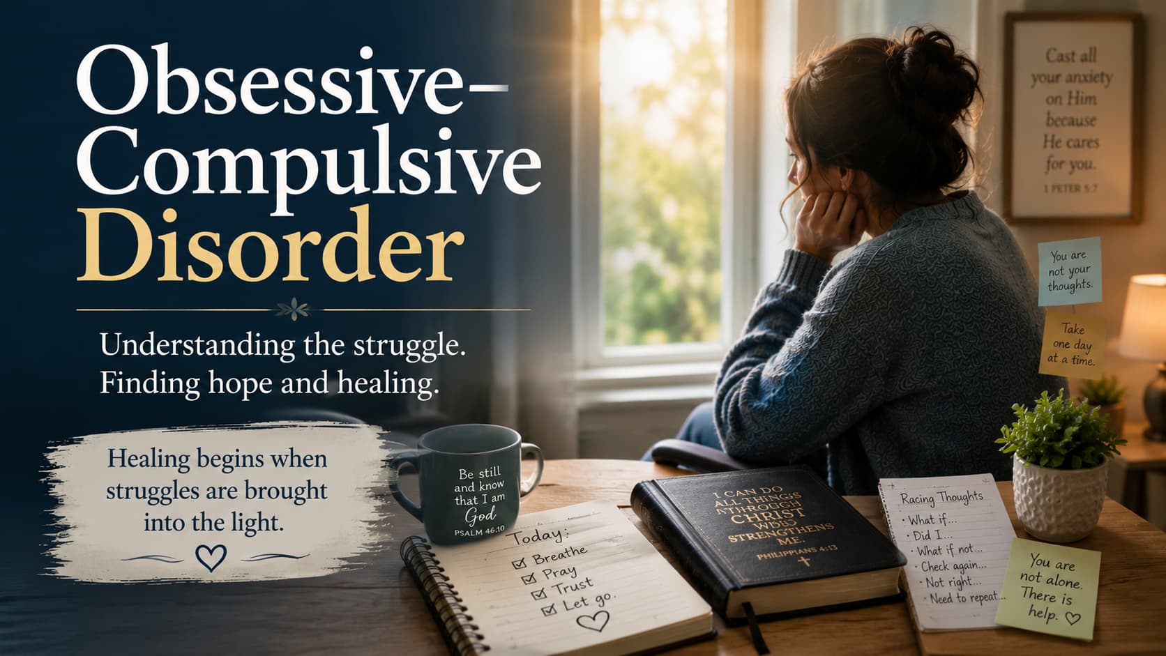 Person struggling with obsessive thoughts while seeking hope and healing through counseling