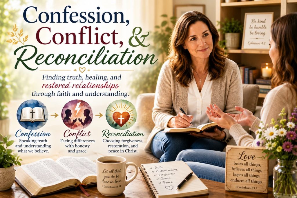Two people resolving conflict through Christian counseling and reconciliation